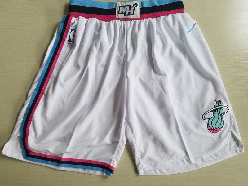 2018 Men NBA Nike Miami Heat white shorts->->NBA Jersey